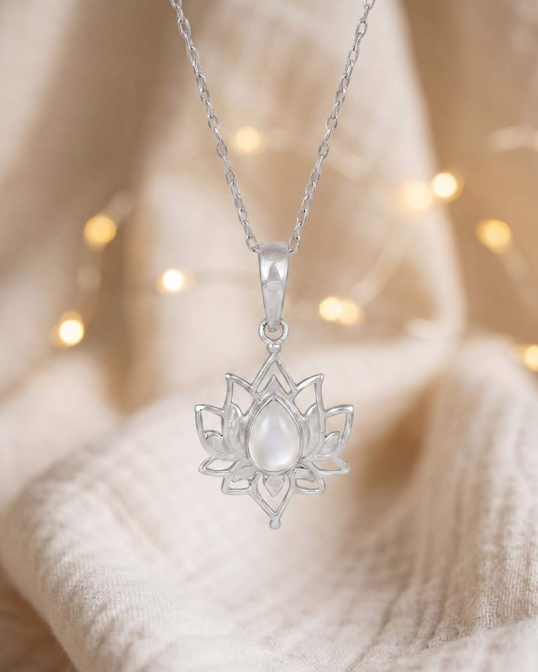 collana ninfa Giunquilla in argento 925 con pietra di luna adularia, simbolo del fiore sacro catenina Giunquilla con adularia perlescente in argento 925, fertilità femminile e rinascita ciclica catenina ninfa Giunquilla argento 925 e pietra di luna: luce interiore e insegnamento del loto Ciondolo Giunquilla con pietra di luna adularia, da abbinare all'anello ninfa per un set sacro Ciondolo ninfa Giunquilla in argento 925 con adularia iridescente, gioiello del sacro femminile
