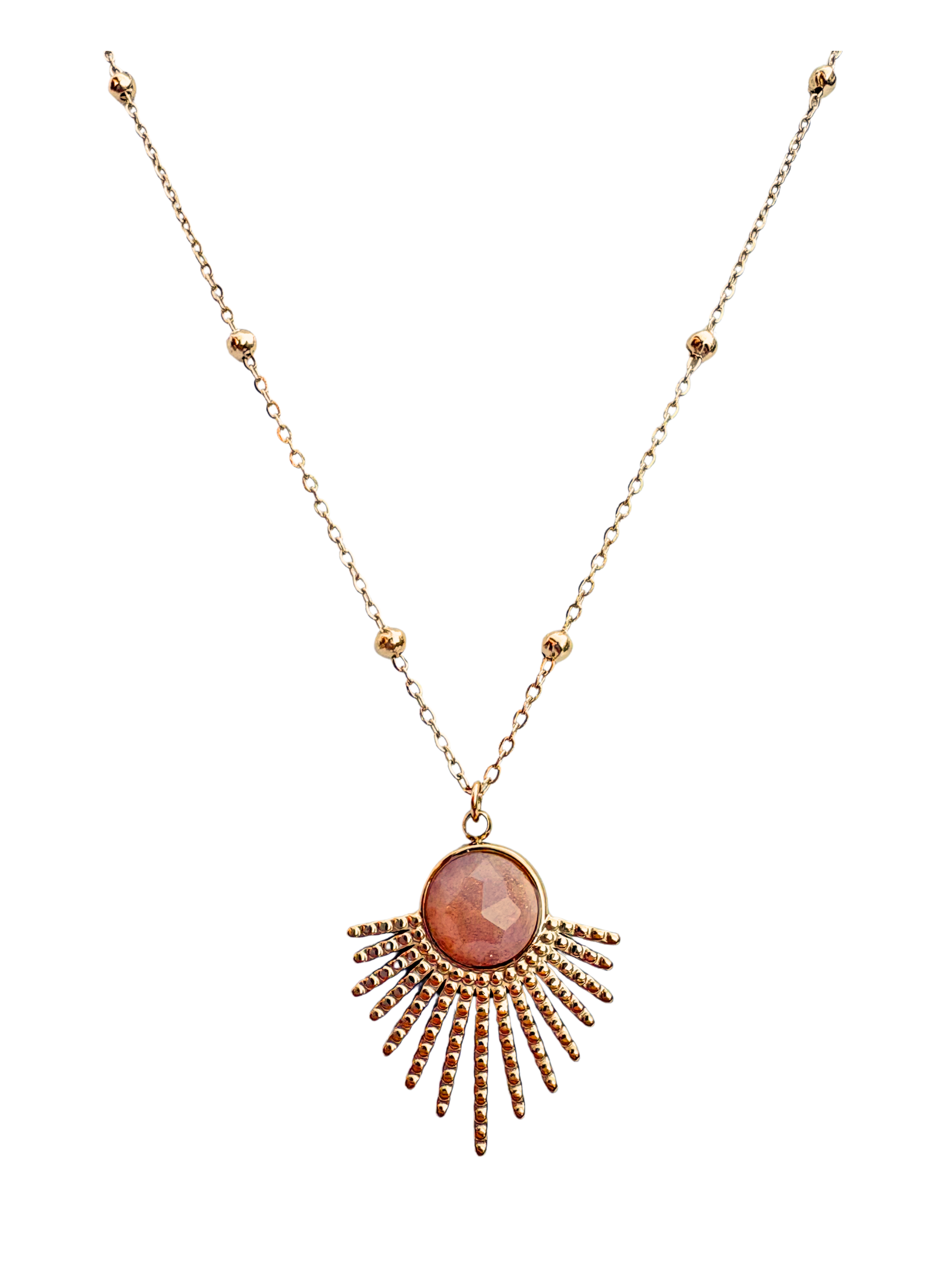 collanine pendenti oro 18 carati, oro 18k, collane con pietre naturali, gioielli con cristalli. giunquilla. gioielli per il sacro femminile. sevilla con pietra del sole, eliolite