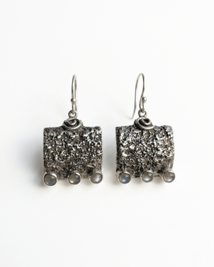 Orecchini pendenti Wayra Giunquilla in argento 925 con labradorite, equilibrio tra terra e luna Orecchini Giunquilla con labradorite cangiante in argento 925, radicamento e flusso ciclico femminile Orecchini quadrati pendenti Giunquilla in argento con labradorite e spirale, simboli del cosmo Orecchini Wayra Giunquilla argento 925 e labradorite: energia terrestre e ritmo interiore al lobo Orecchini pendenti Giunquilla con labradorite in argento 925, gioiello spirituale del sacro femminile
